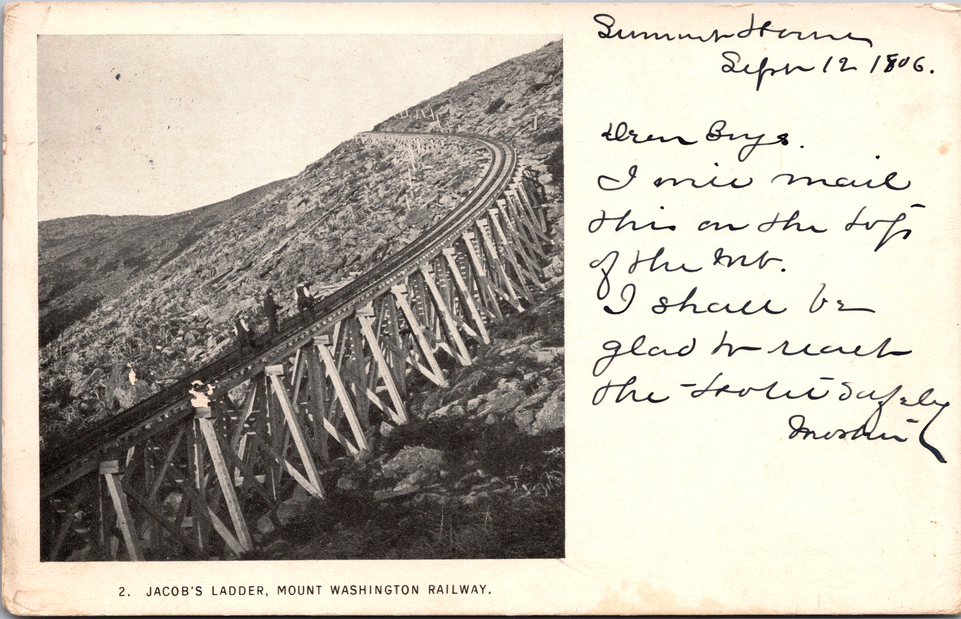 Post Card – JACOB’S LADDER, MOUNT WASHINGTON RAILWAY.